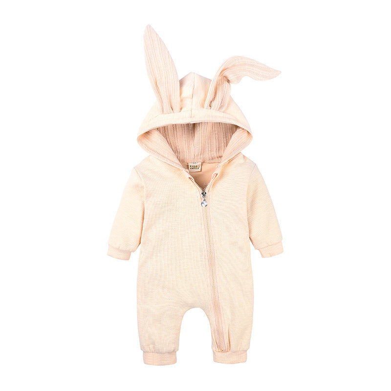 women baby solid color rabbit ears climbing jacket baby autumn and winter clothing jumpsuit
