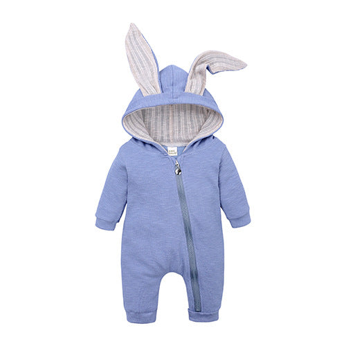 women baby solid color rabbit ears climbing jacket baby autumn and winter clothing jumpsuit