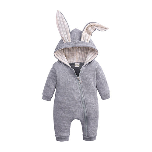 women baby solid color rabbit ears climbing jacket baby autumn and winter clothing jumpsuit